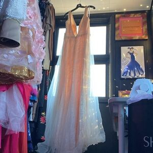 new with tag gown ivory nude color braided hemline with tons of shine & pearls